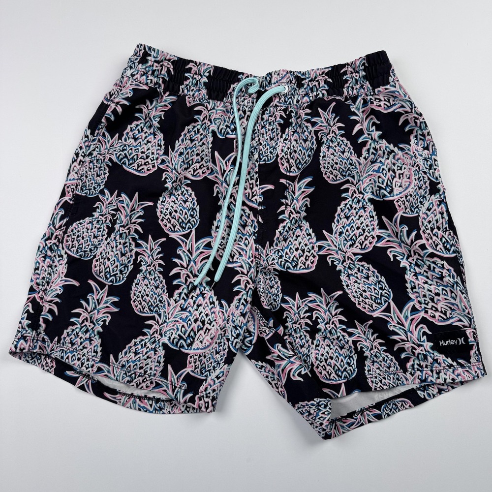 Hurley Swim Trunks Shorts Mens Small 27x6 Black Pineapple Boardshorts MBS0011890